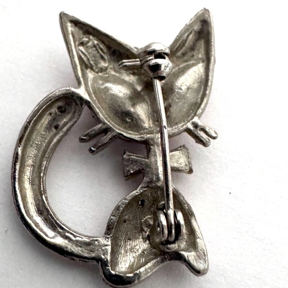 🐱 Beautiful Edgy Vintage Antique Pink Crystal Cat Brooch - Picture 8 of 13